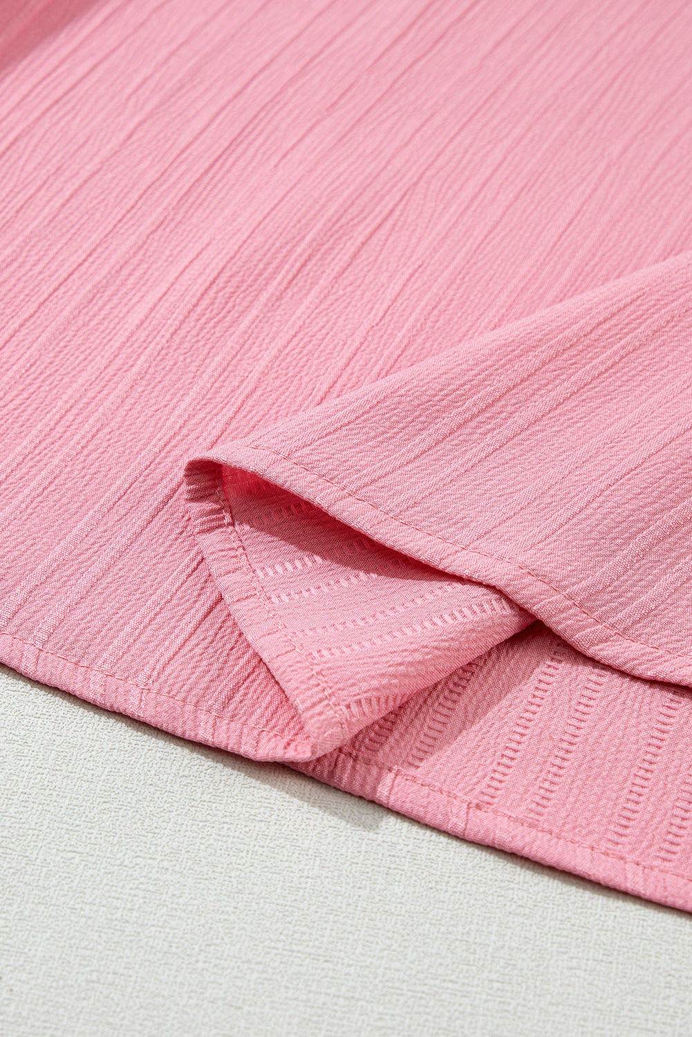peach blossom ruffled half sleeve v neck textured top
