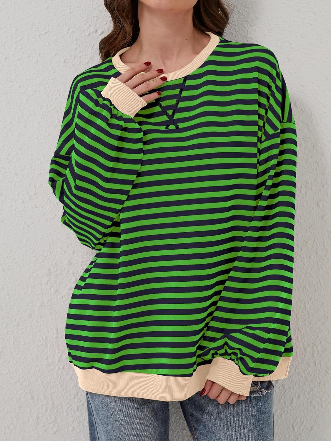 contrast striped long sleeve sweatshirt