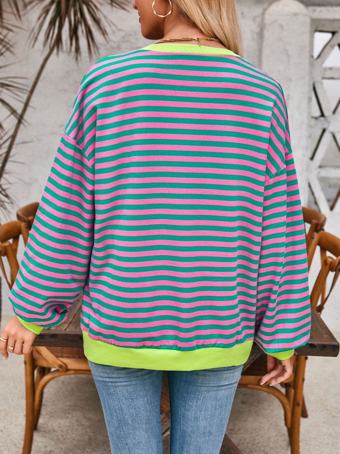 contrast striped long sleeve sweatshirt