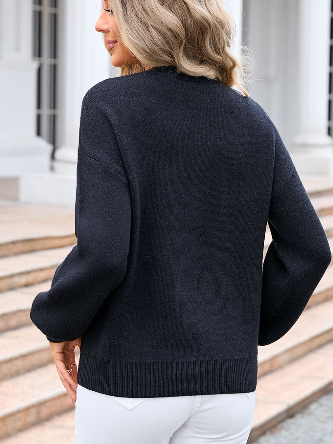 angel wings bow graphic round neck long sleeve sweater