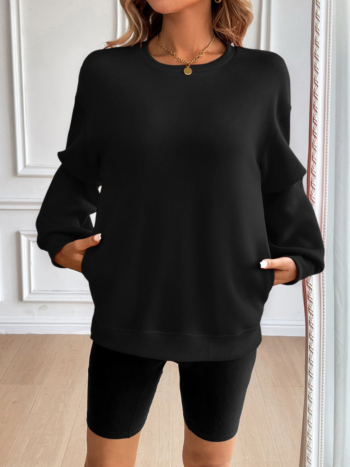 ivy lane round neck long sleeve sweatshirt