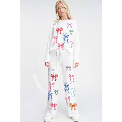 Colorful bow allover print soft loungewear set