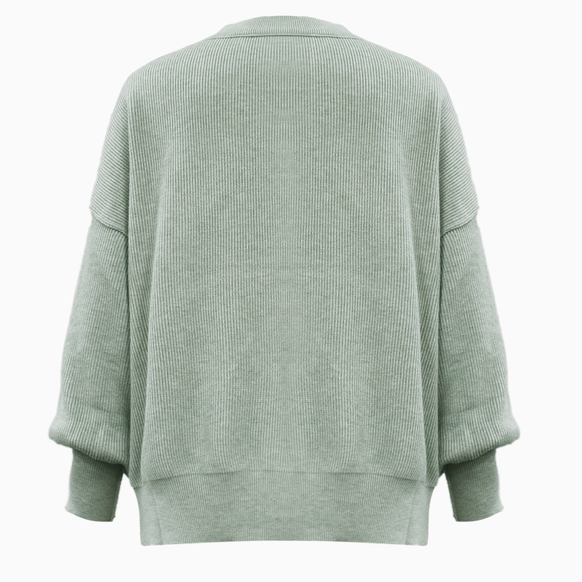 round neck drop shoulder slit sweater