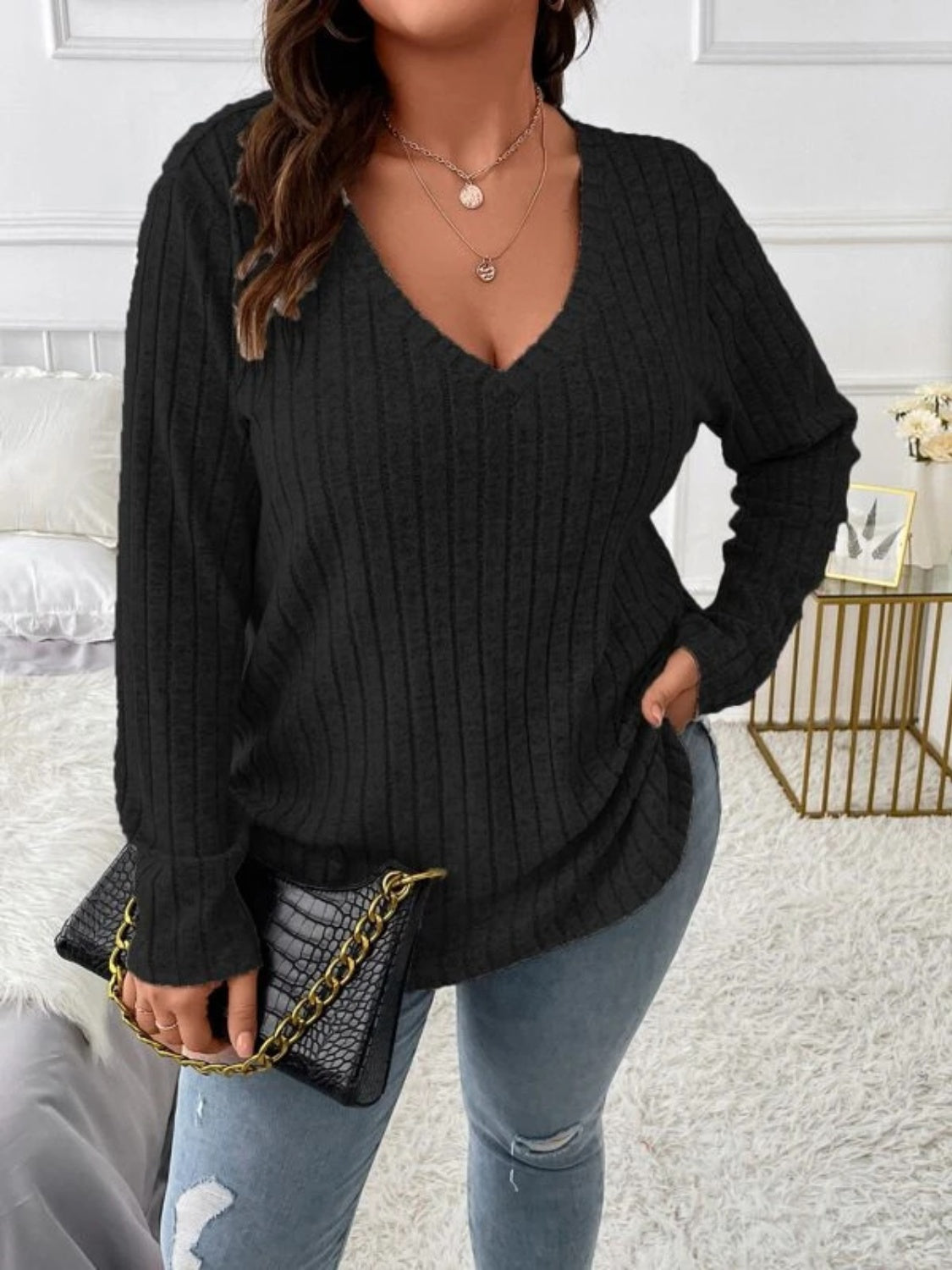 plus size v-neck long sleeve t-shirt