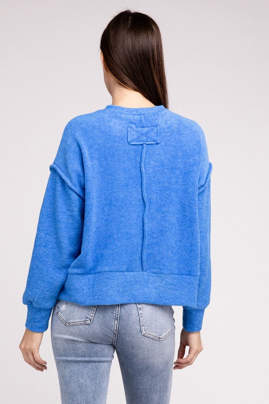 brushed melange hacci hi-low hem sweater