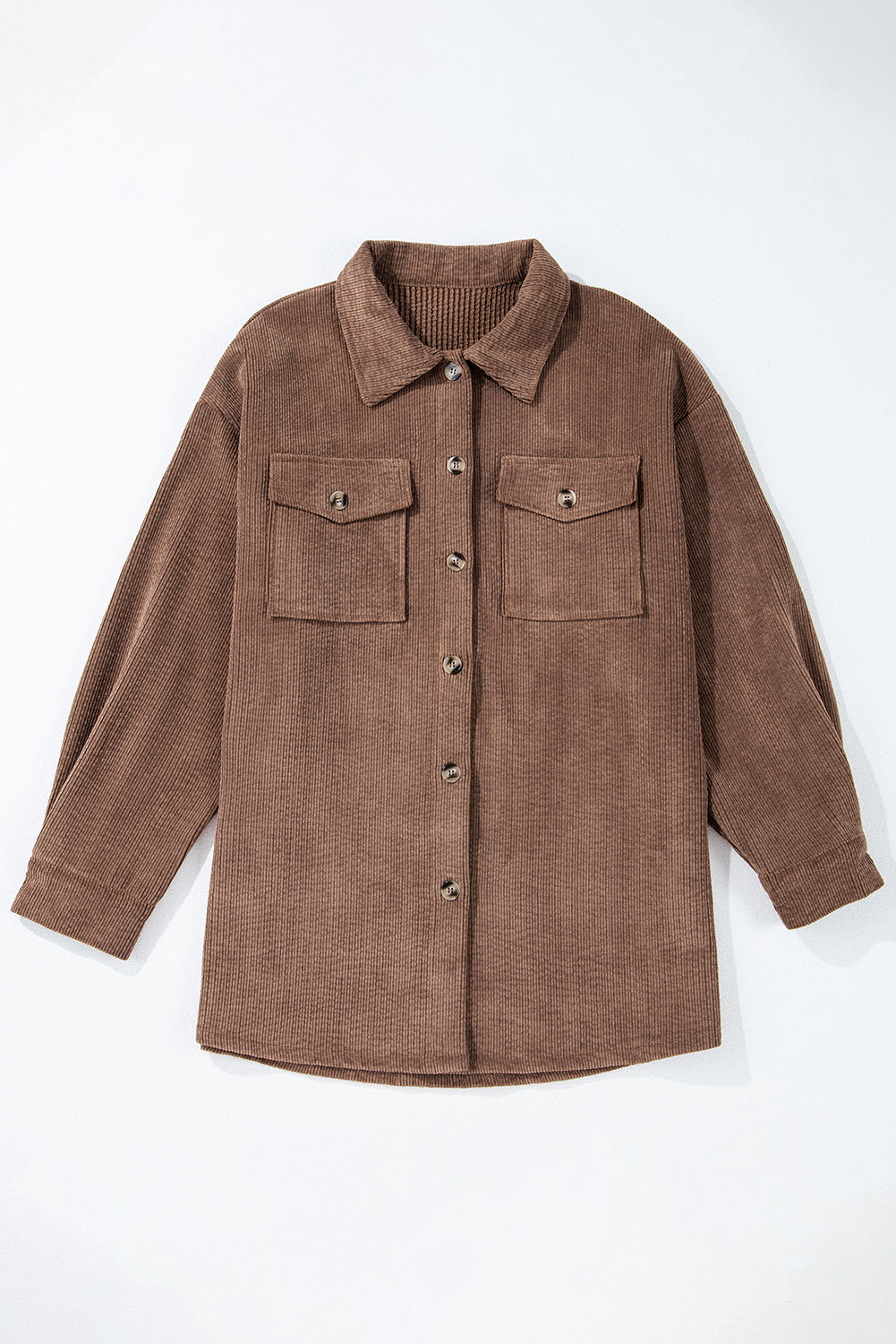 chestnut corduroy flap pocket button up shacket