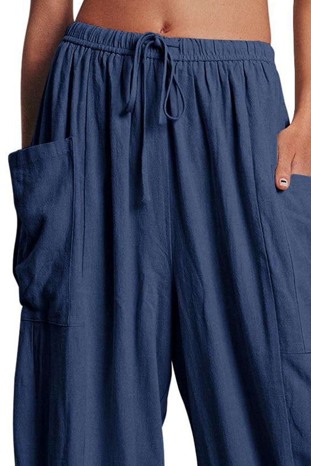 full size pocketed drawstring wide leg pants