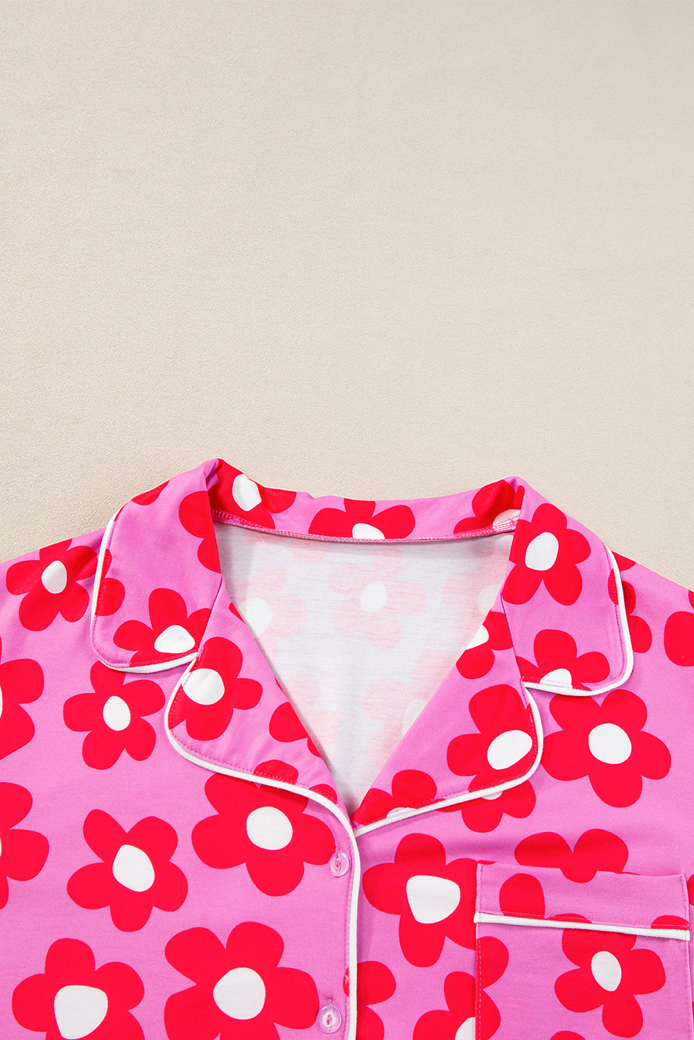pink flower print short sleeve shirt pajamas set