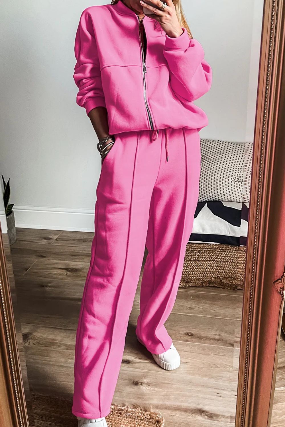 zip up long sleeve top and pants set