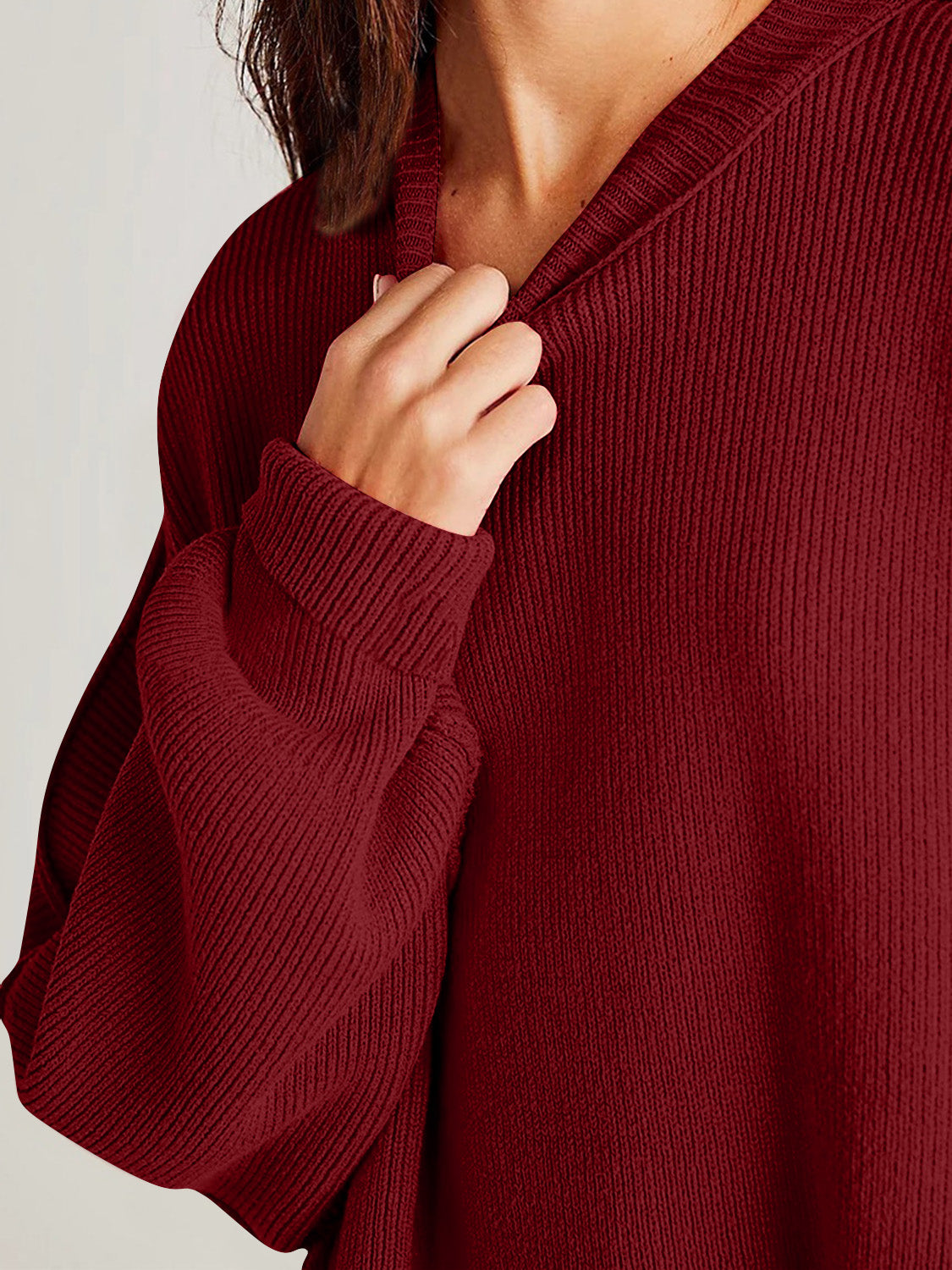 double take side slit round neck long sleeve sweater