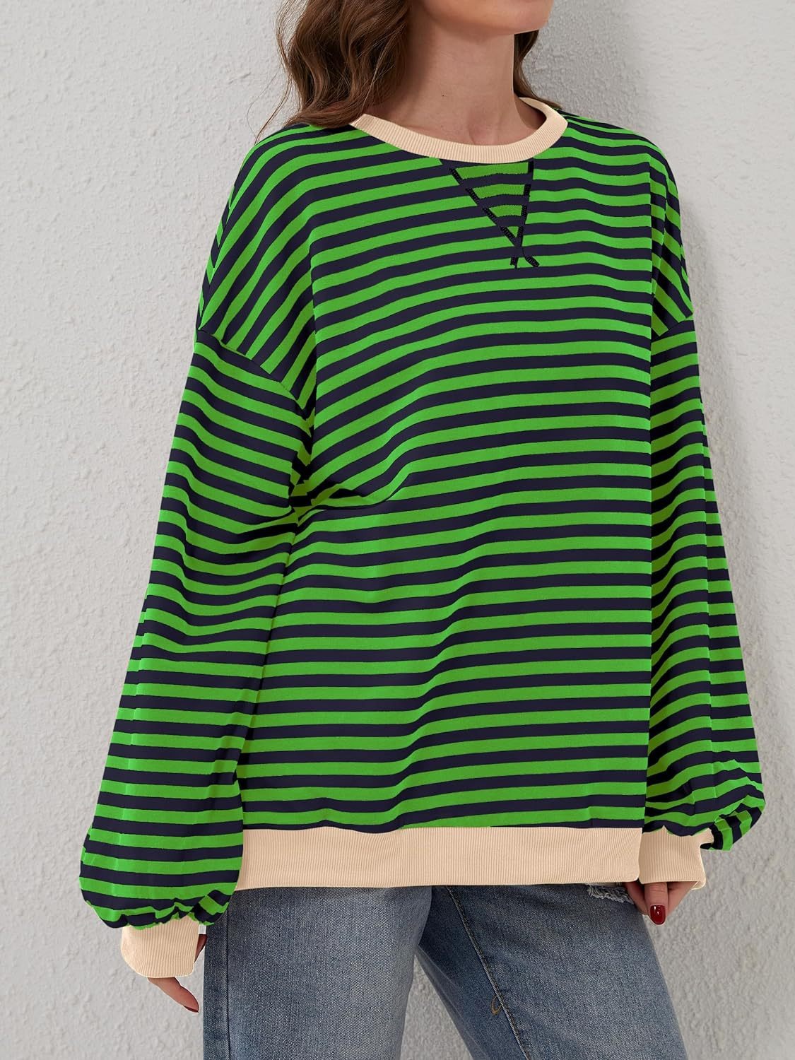 contrast striped long sleeve sweatshirt