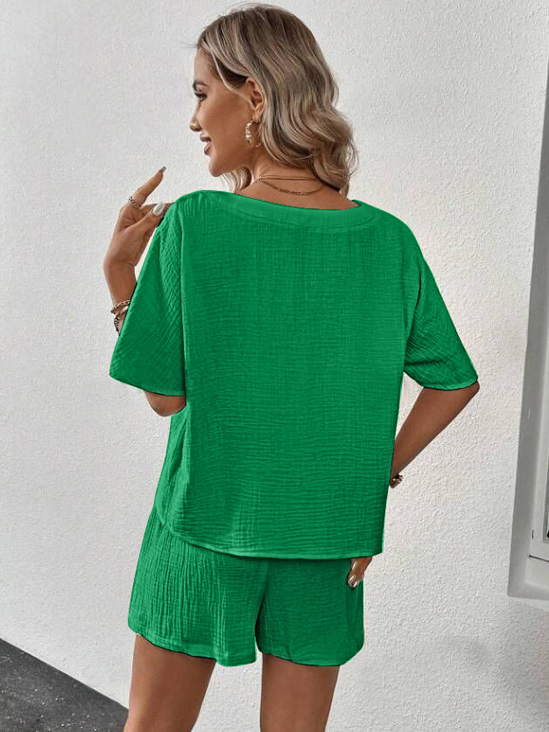 v-neck half sleeve top and shorts set