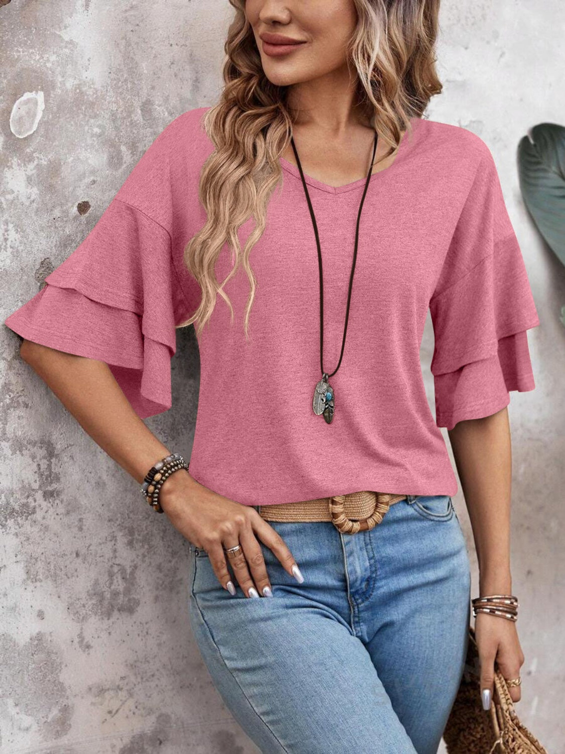 v-neck half sleeve blouse