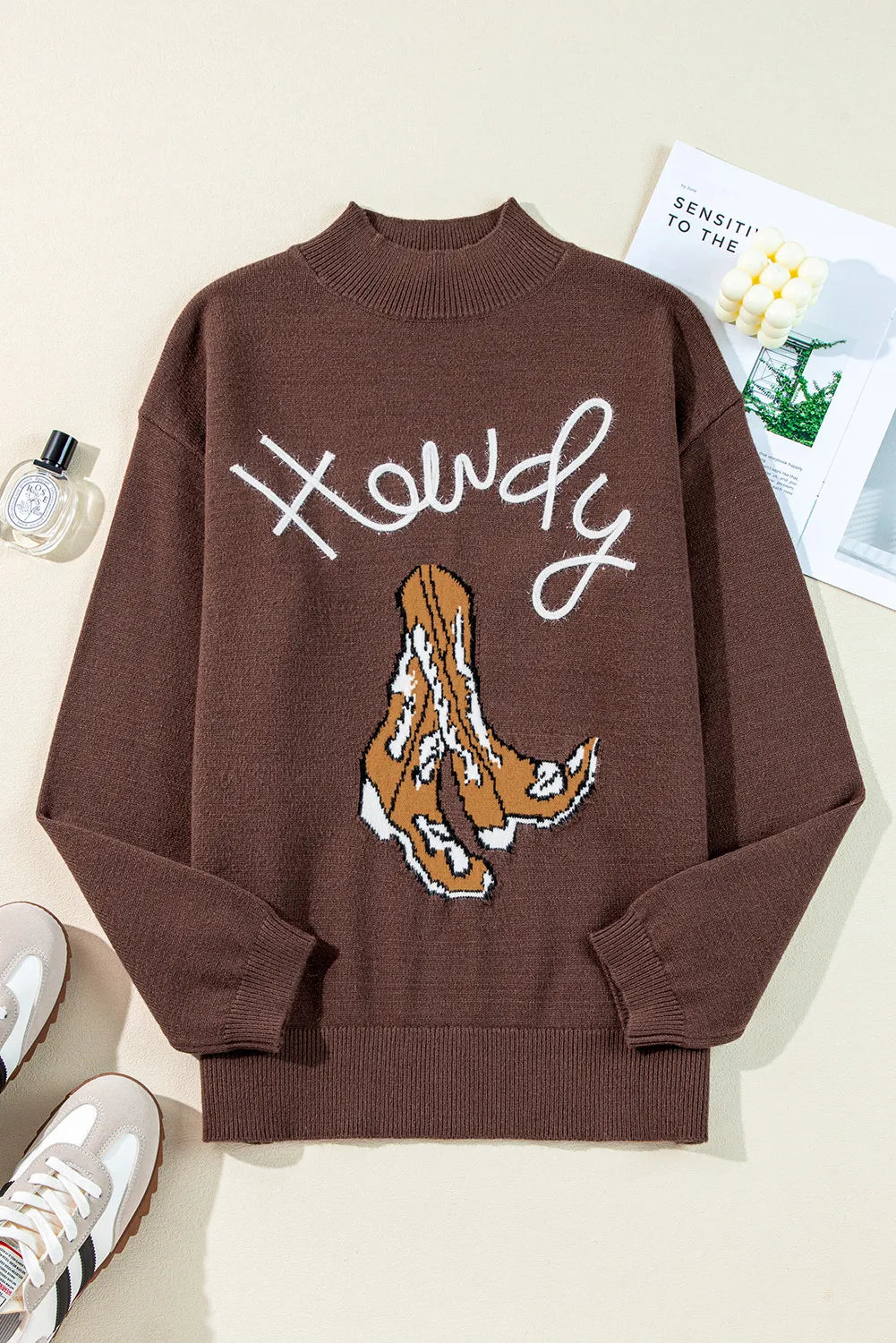 boot mock neck long sleeve sweater