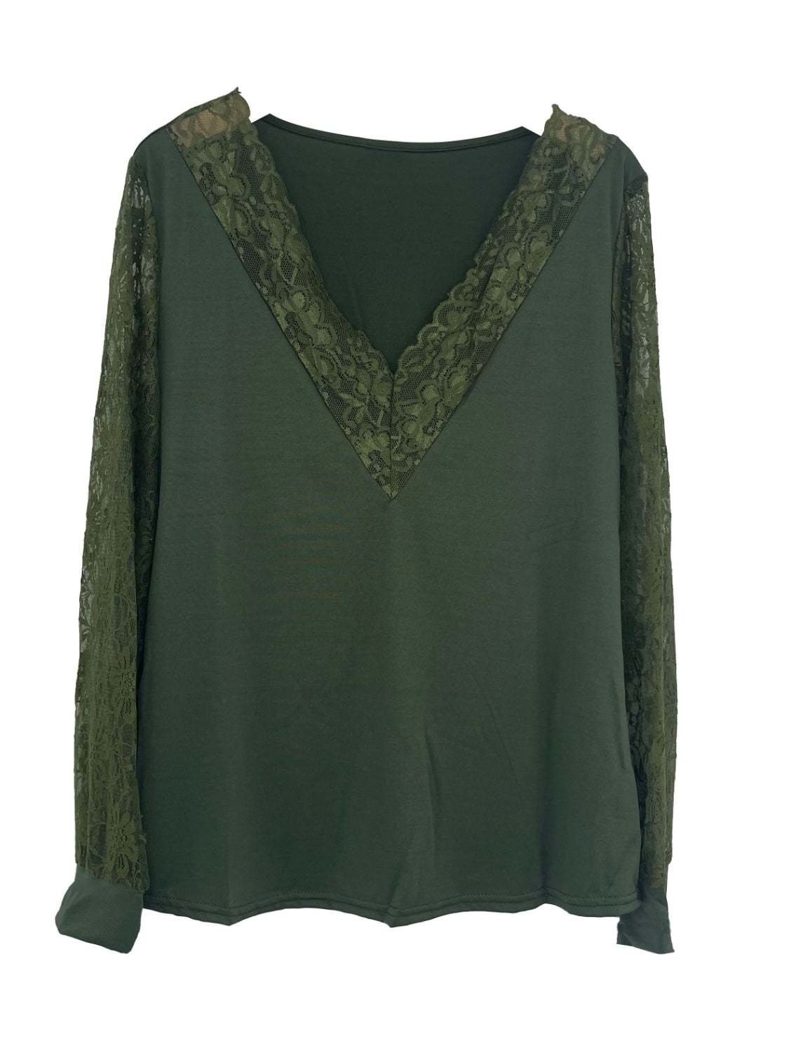 full size lace detail v-neck long sleeve blouse