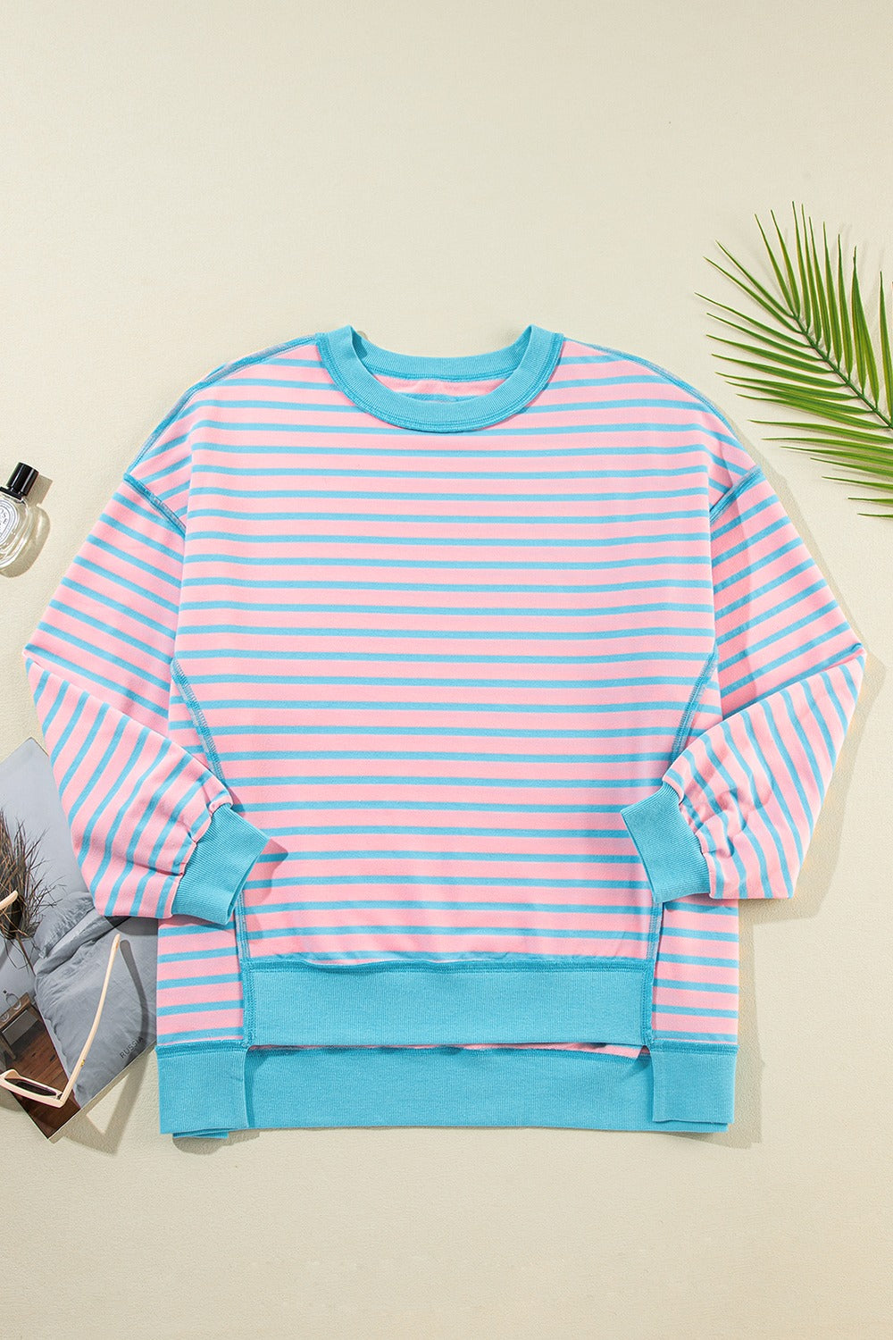high-low striped long sleeve sweatshirt