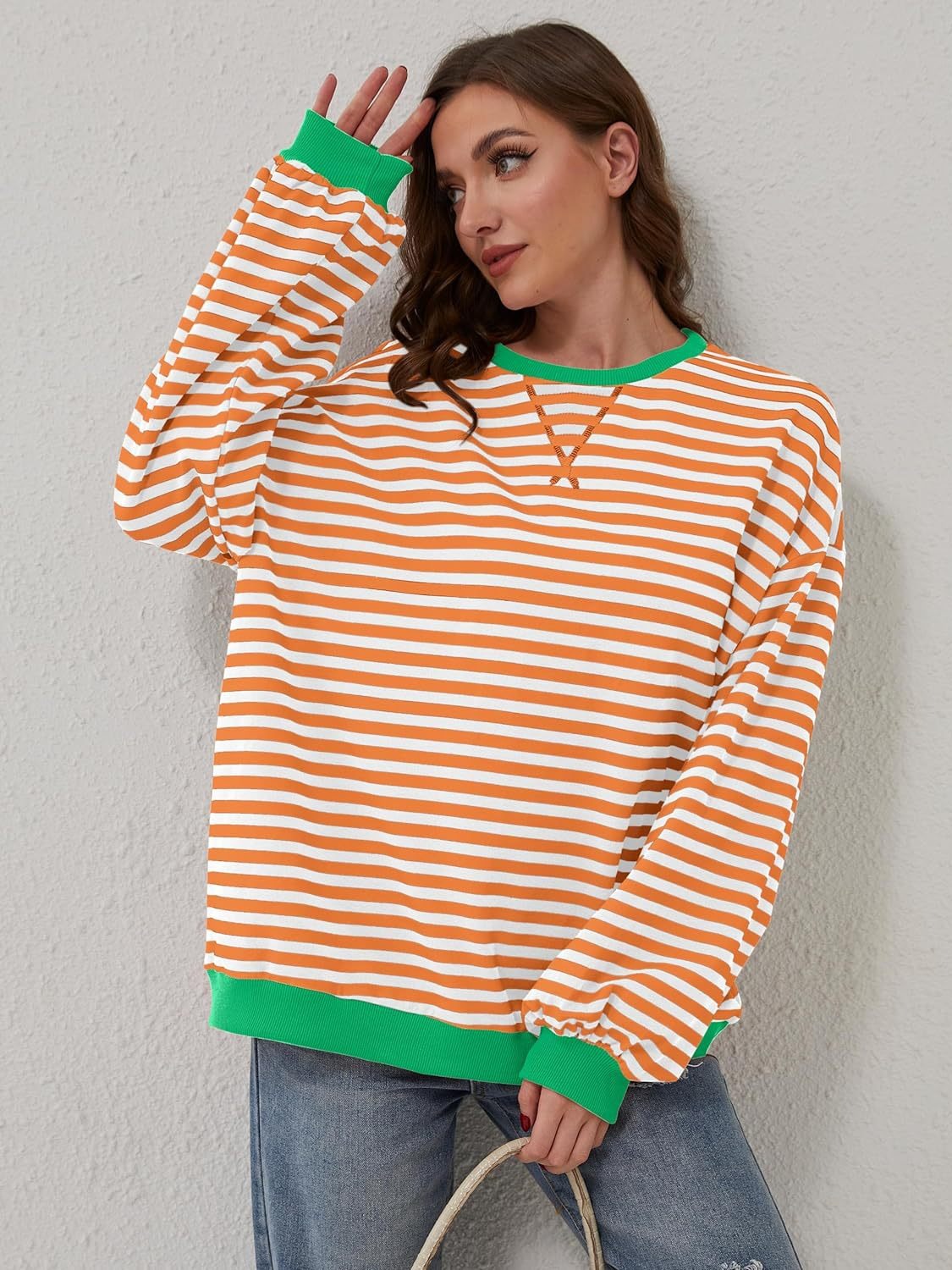 contrast striped long sleeve sweatshirt