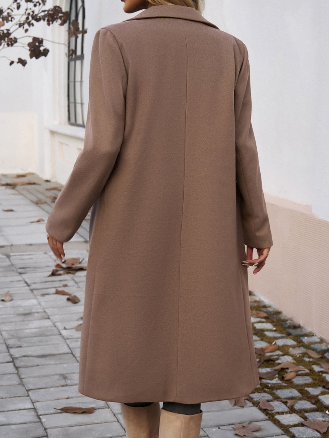 pocketed collared neck long sleeve coat