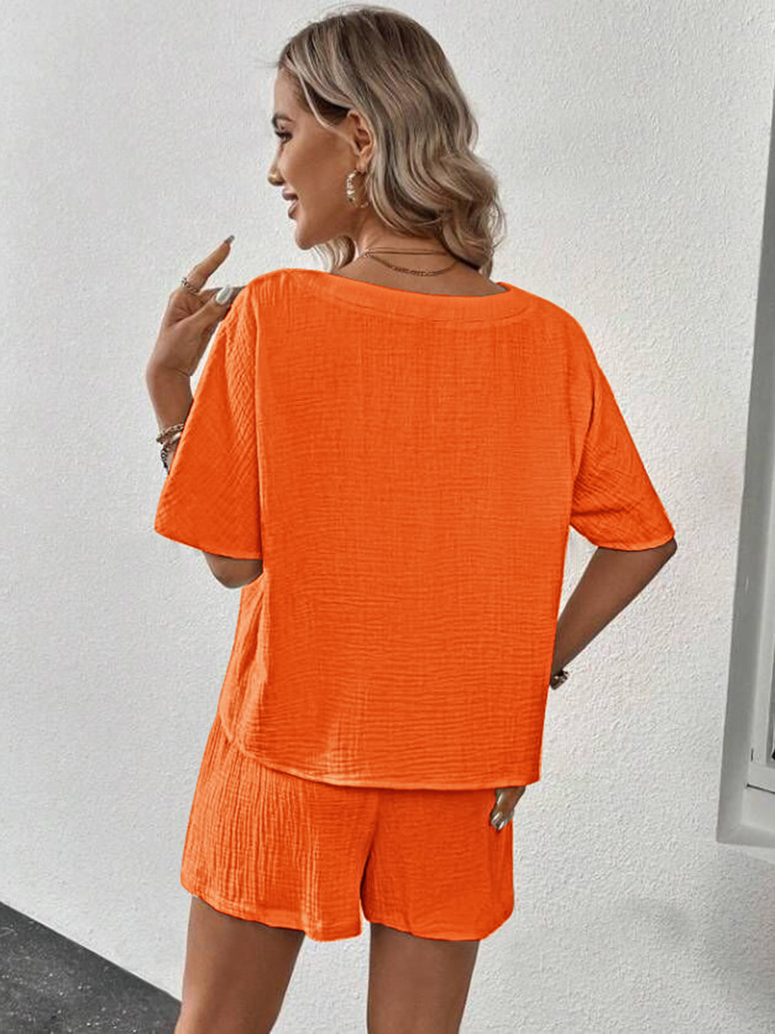 v-neck half sleeve top and shorts set