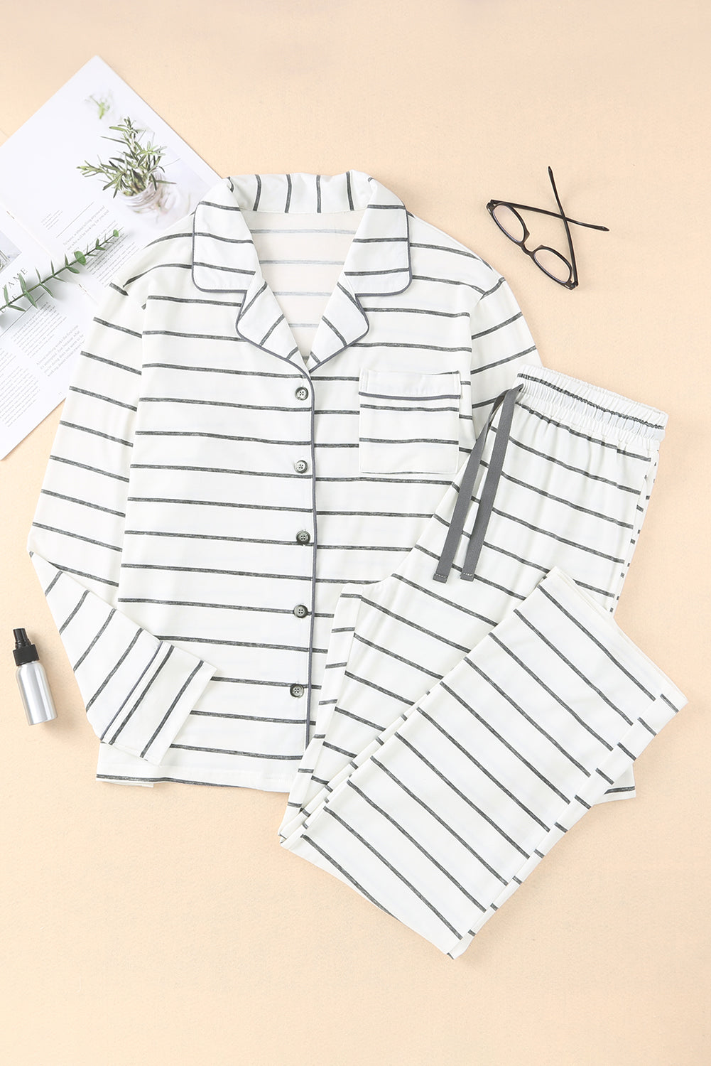 striped v-neck long sleeve top and pants lounge set