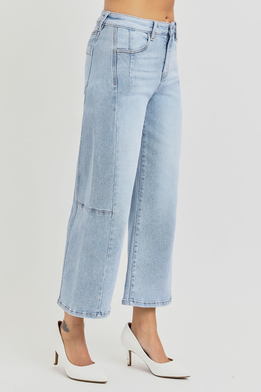 risen full size high rise seamed detail wide leg crop jeans