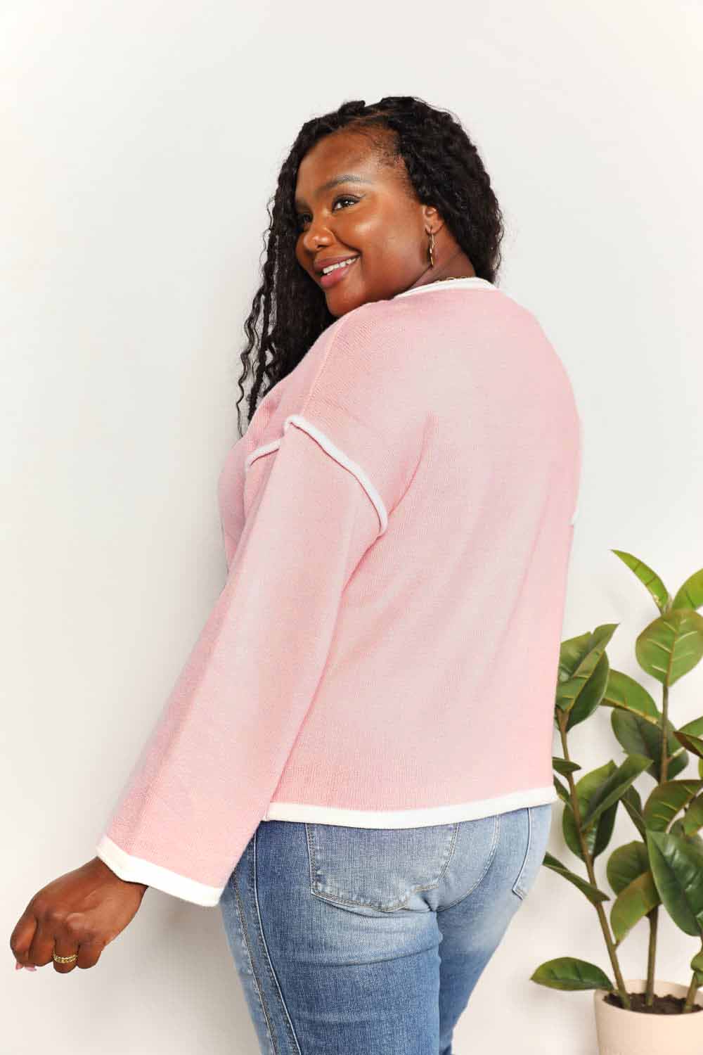 contrast detail dropped shoulder knit top