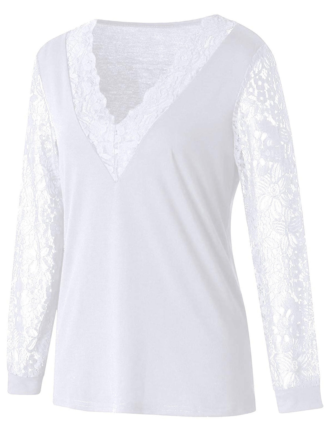 full size lace detail v-neck long sleeve blouse
