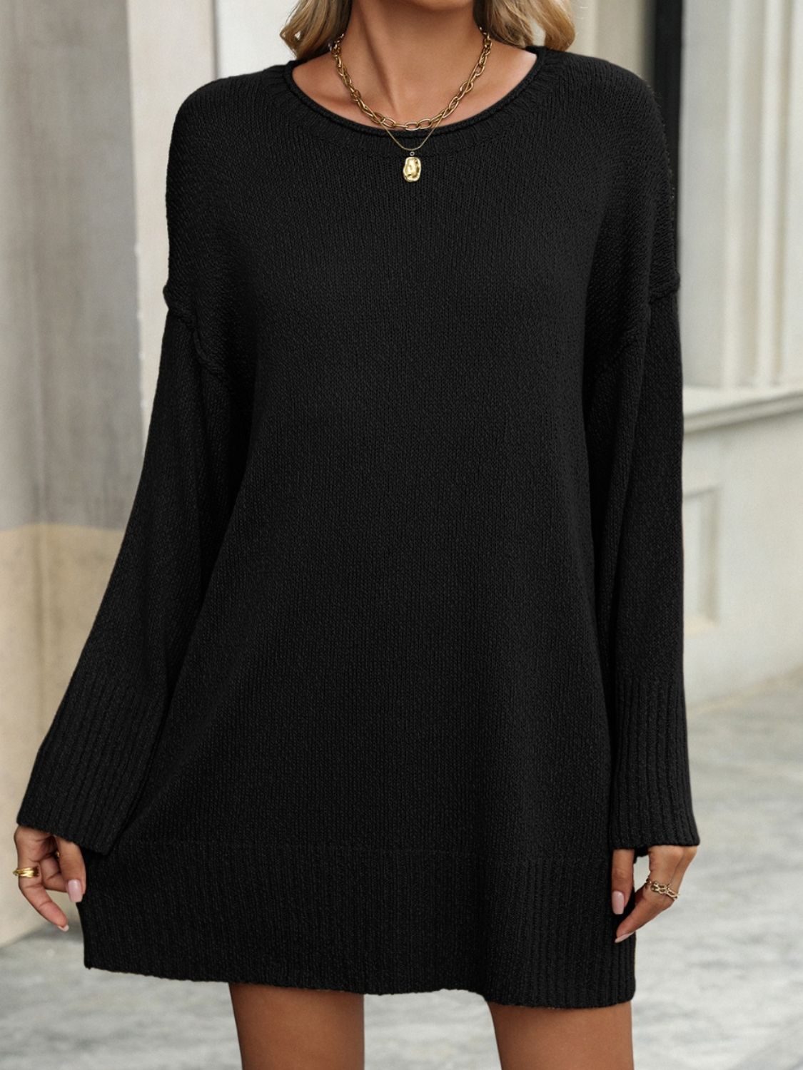 round neck dropped shoulder sweater