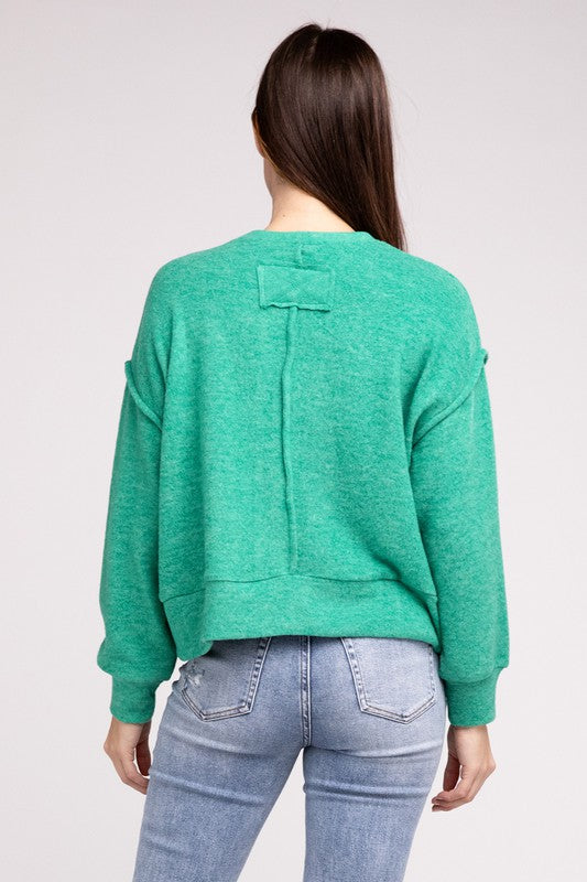 brushed melange hacci hi-low hem sweater