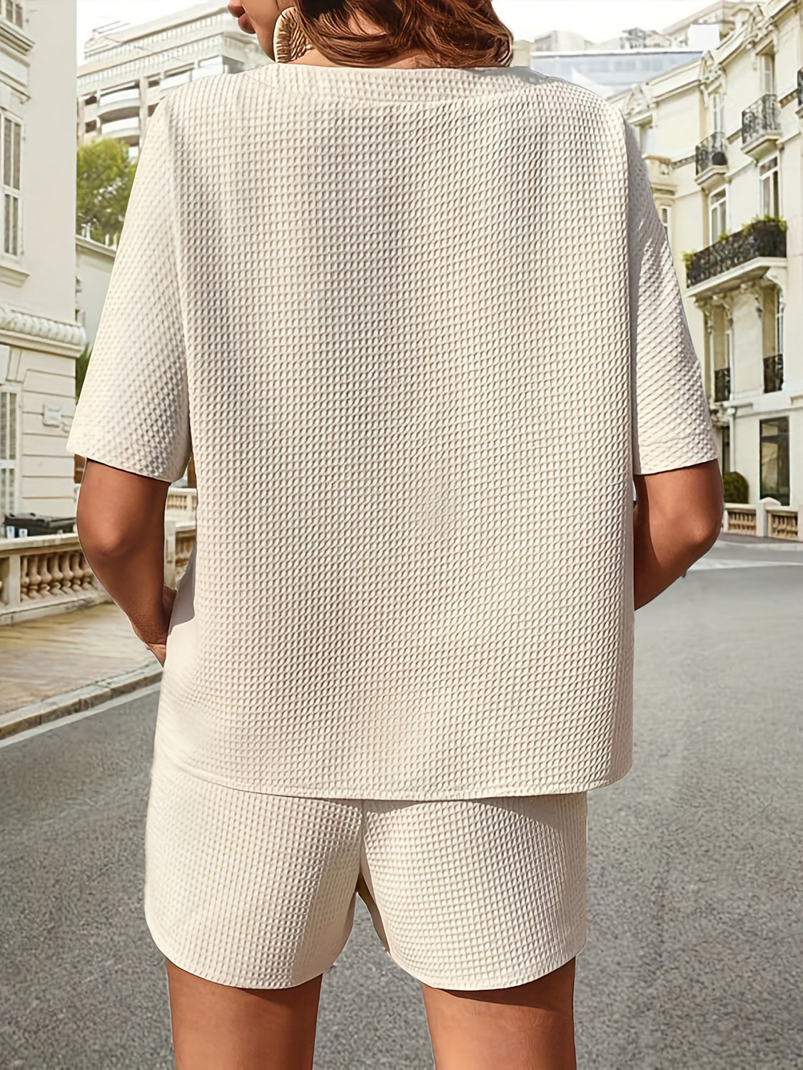 waffle-knit half sleeve top and shorts set