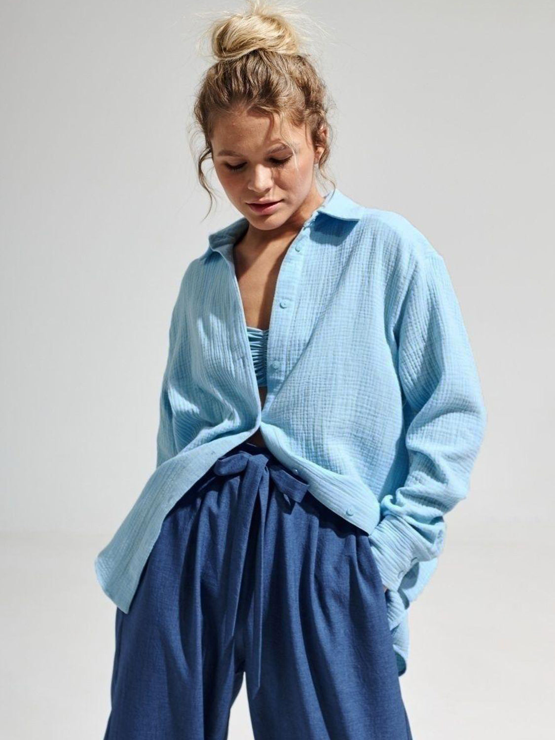 textured collared neck long sleeve shirt