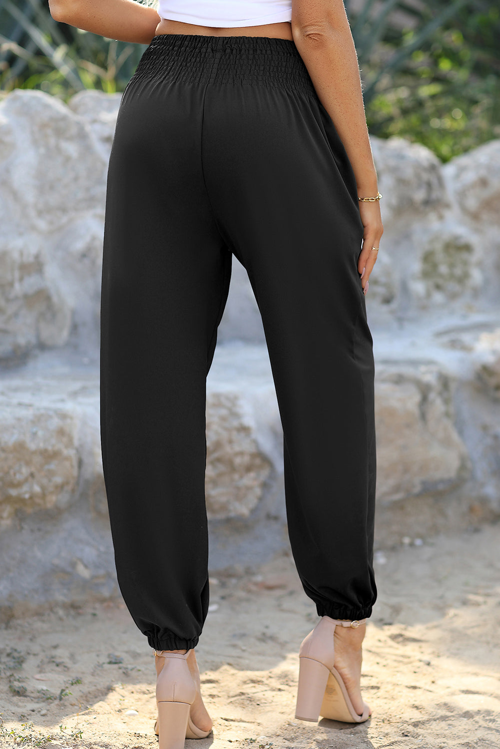 smocked joggers with pockets