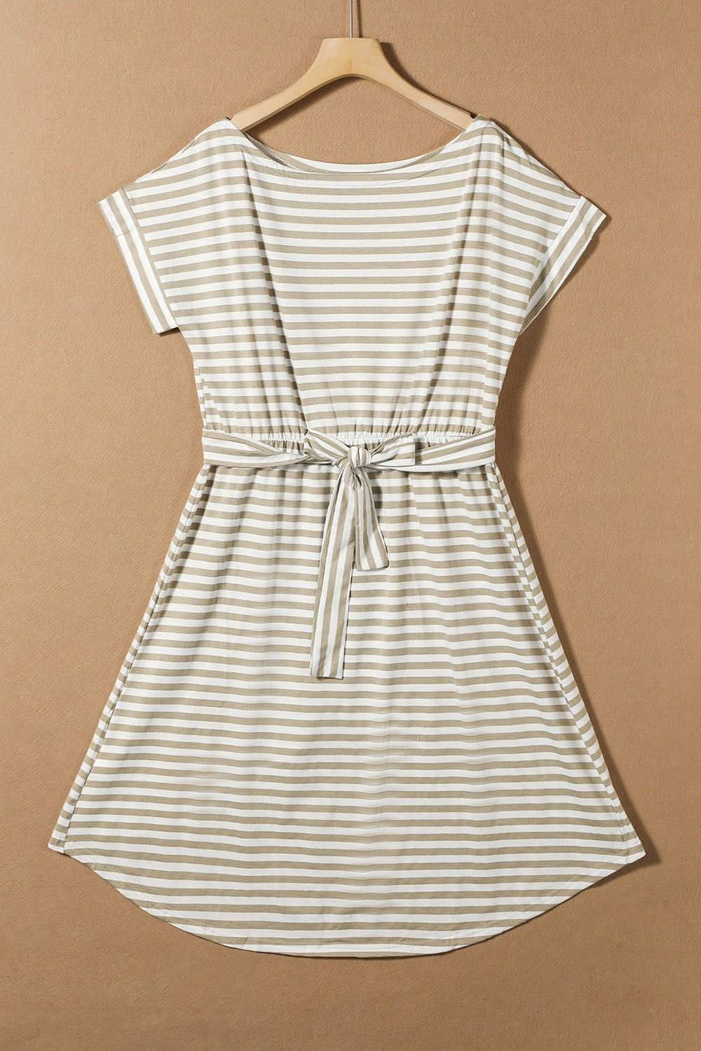 tied striped cap sleeve dress