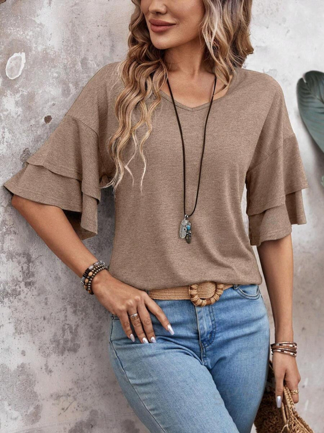 v-neck half sleeve blouse