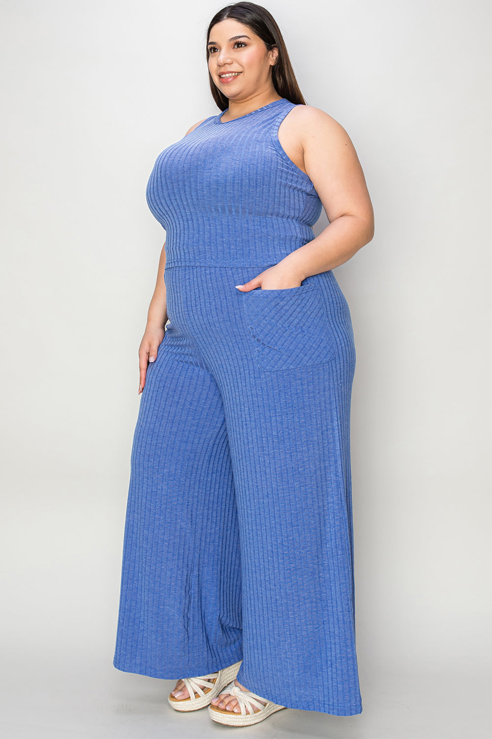 basic bae full size ribbed tank and wide leg pants set