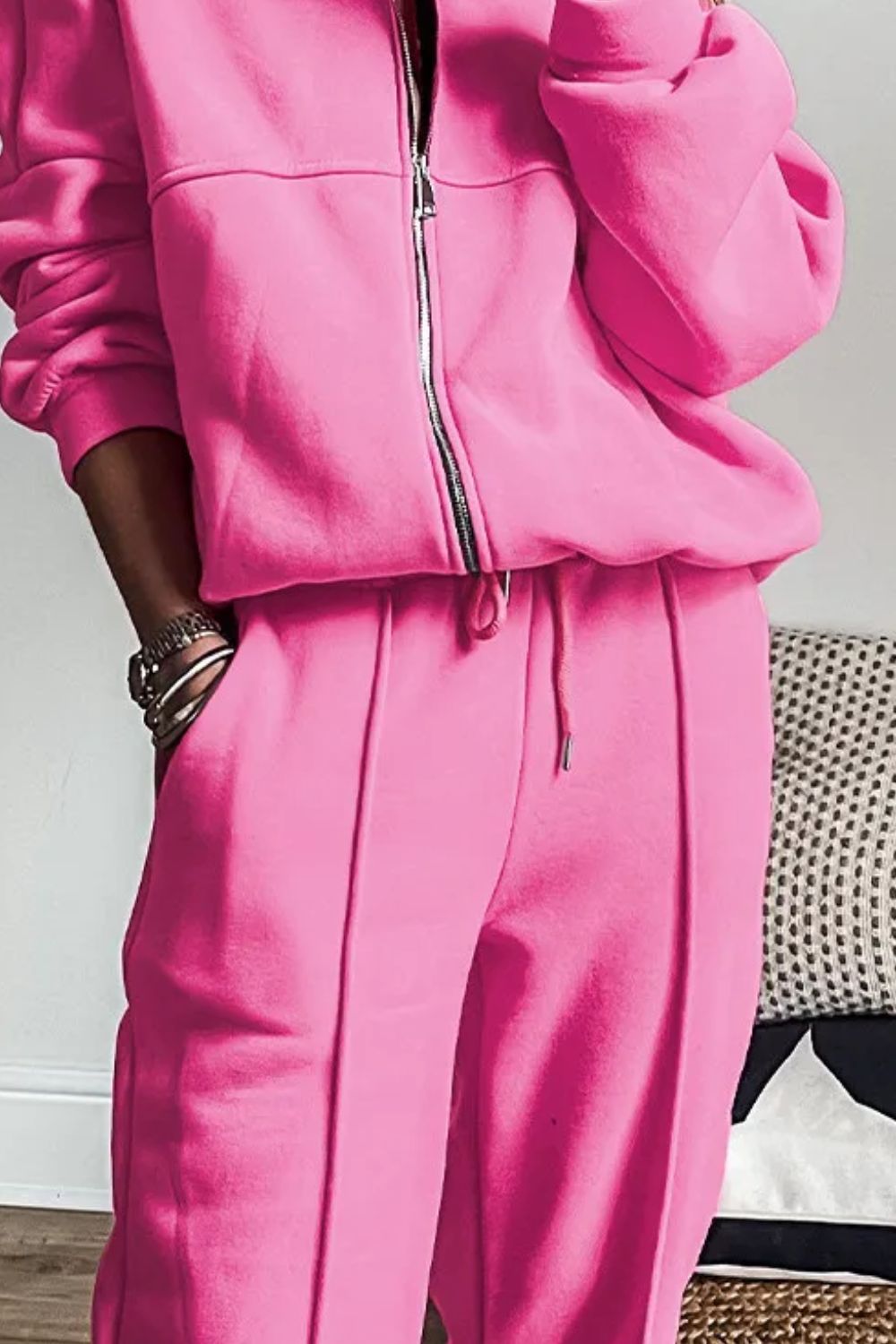 zip up long sleeve top and pants set