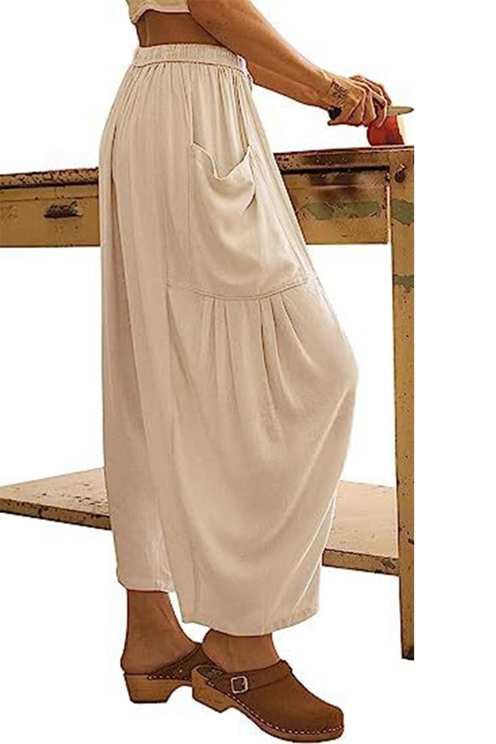 full size pocketed drawstring wide leg pants