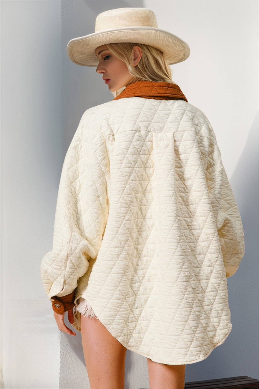 double take full size contrast button up quilted shacket