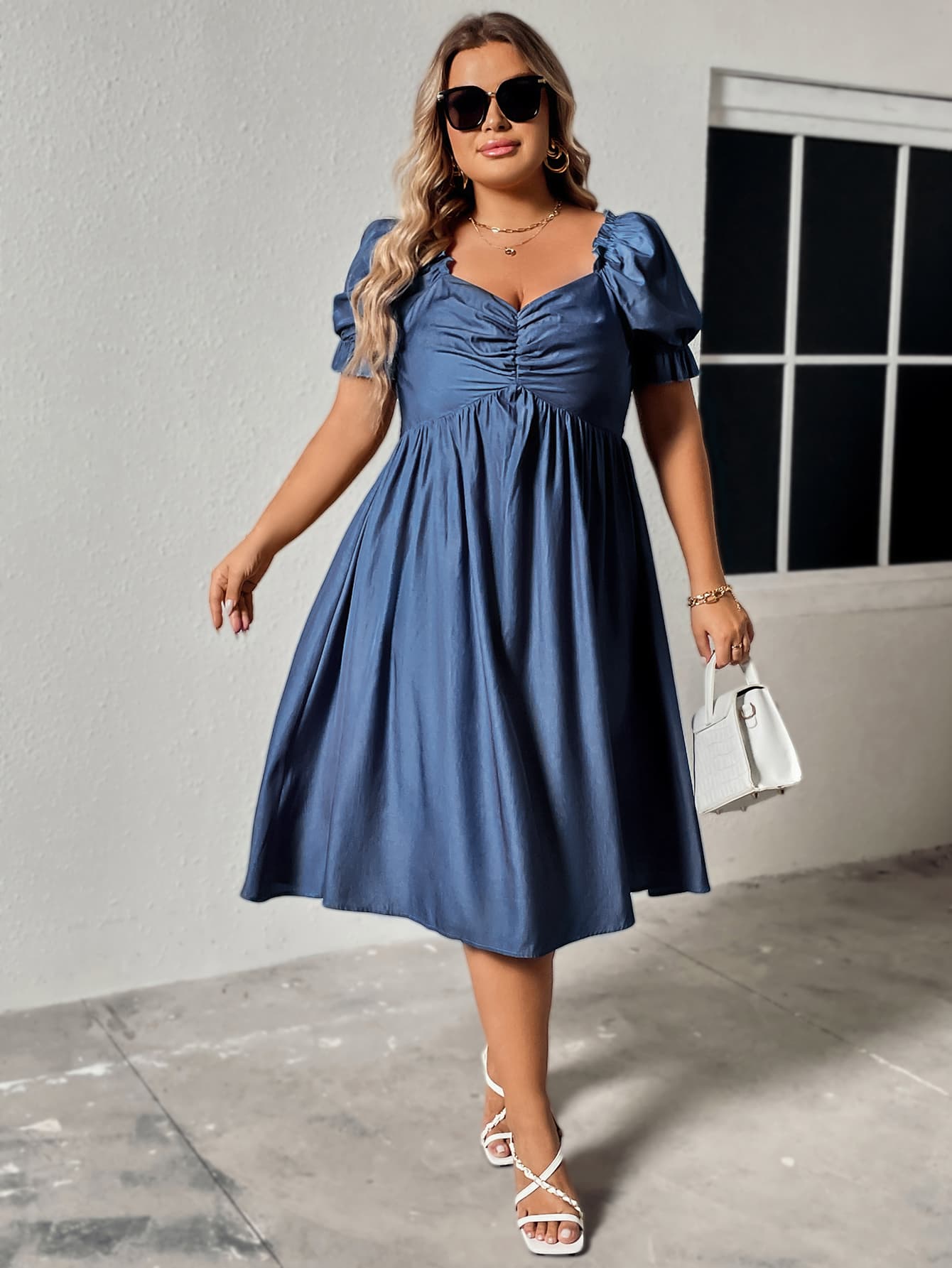 plus size ruched sweetheart neck dress