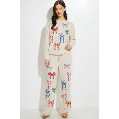 Colorful bow allover print soft loungewear set