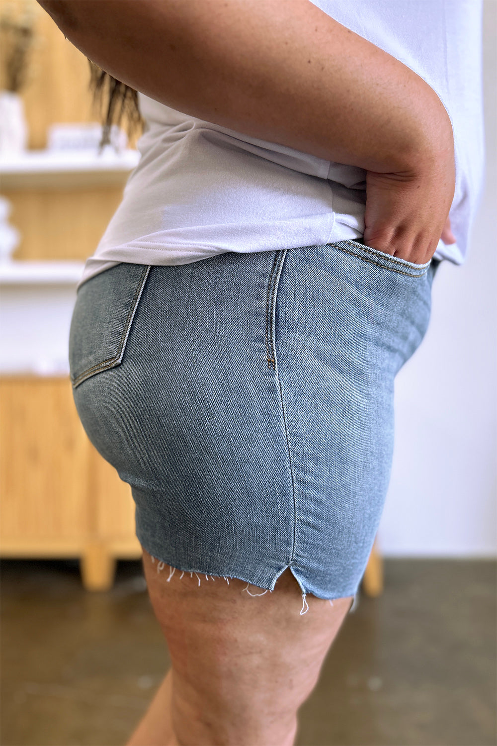judy blue full size high waist raw hem denim shorts