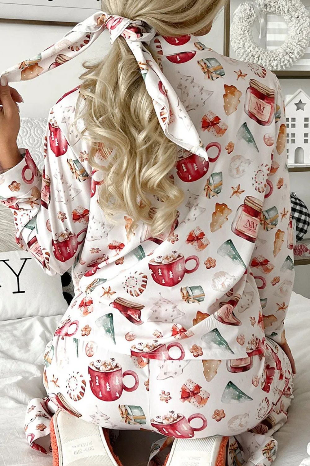 printed collared neck top and pants lounge set