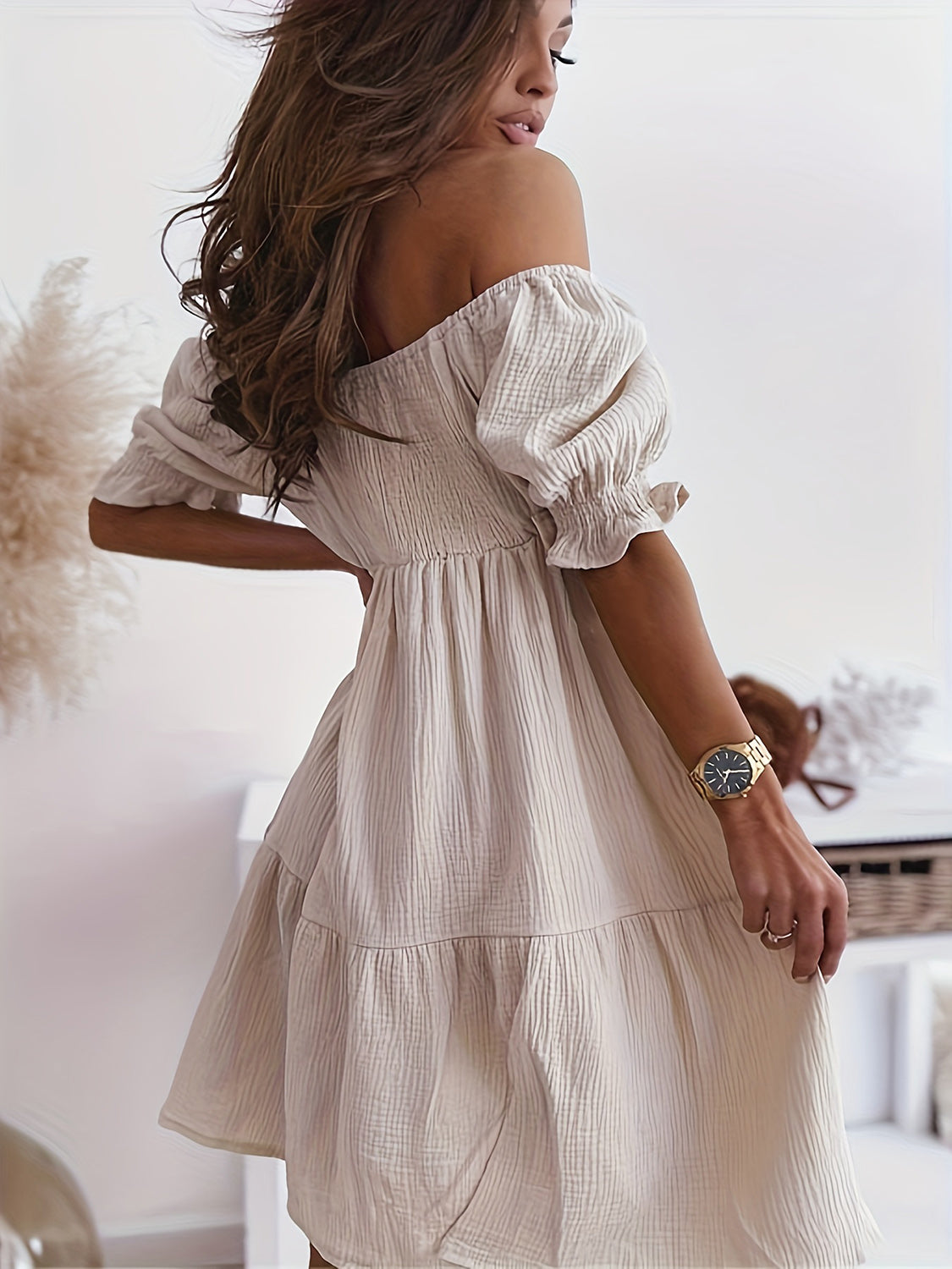 full size ruffled off-shoulder short sleeve dress