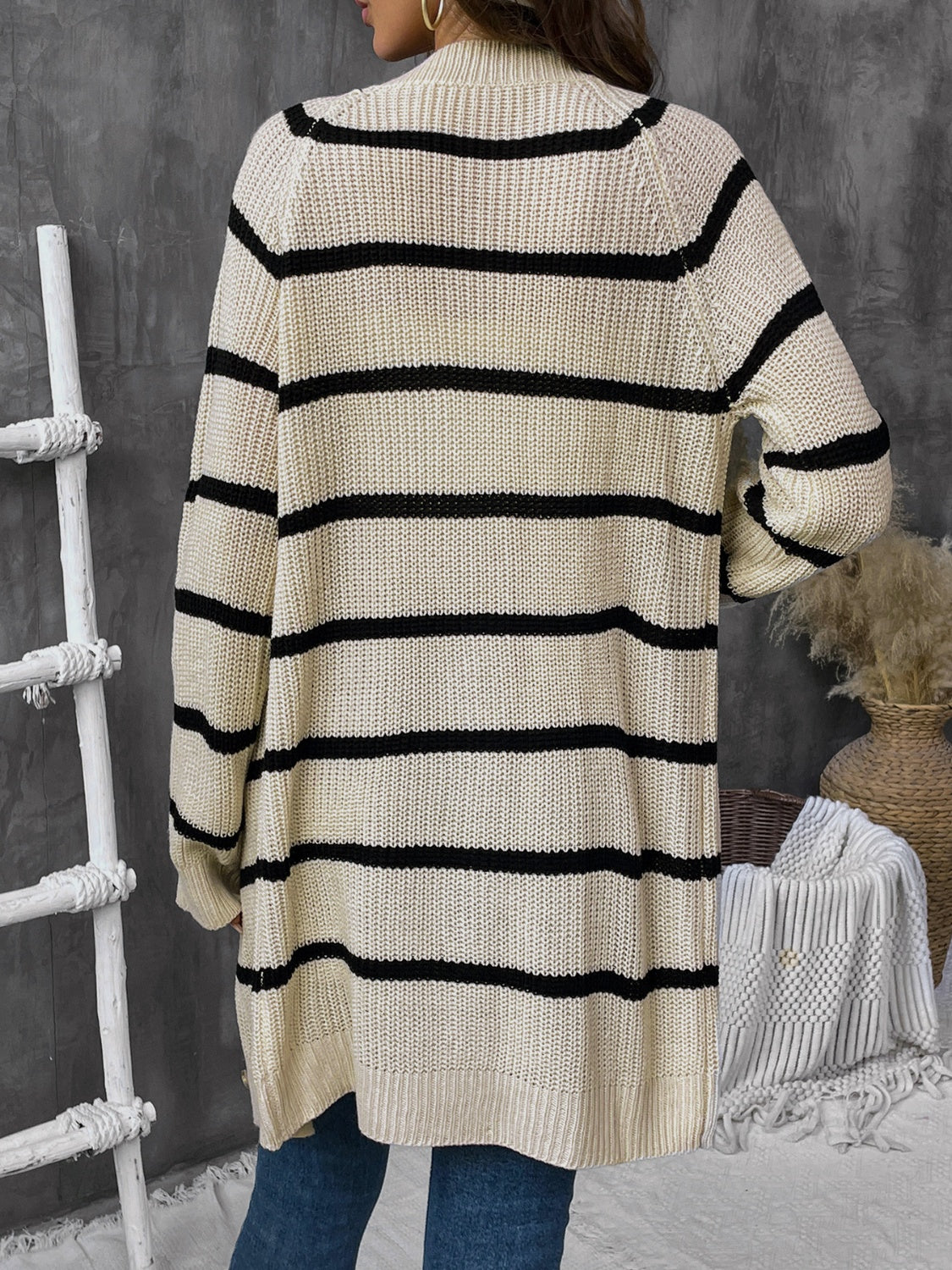 striped button up long sleeve cardigan