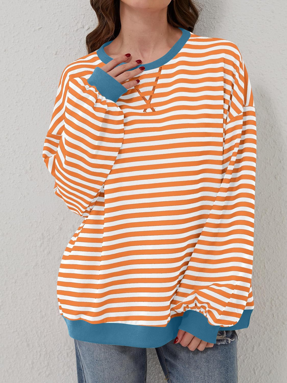 contrast striped long sleeve sweatshirt