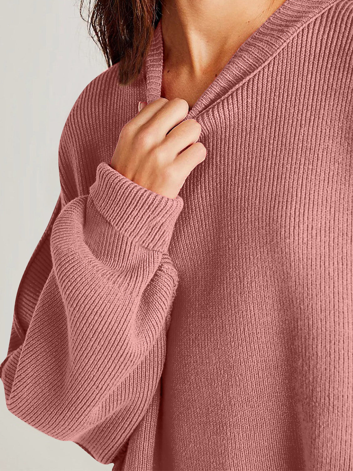 double take side slit round neck long sleeve sweater