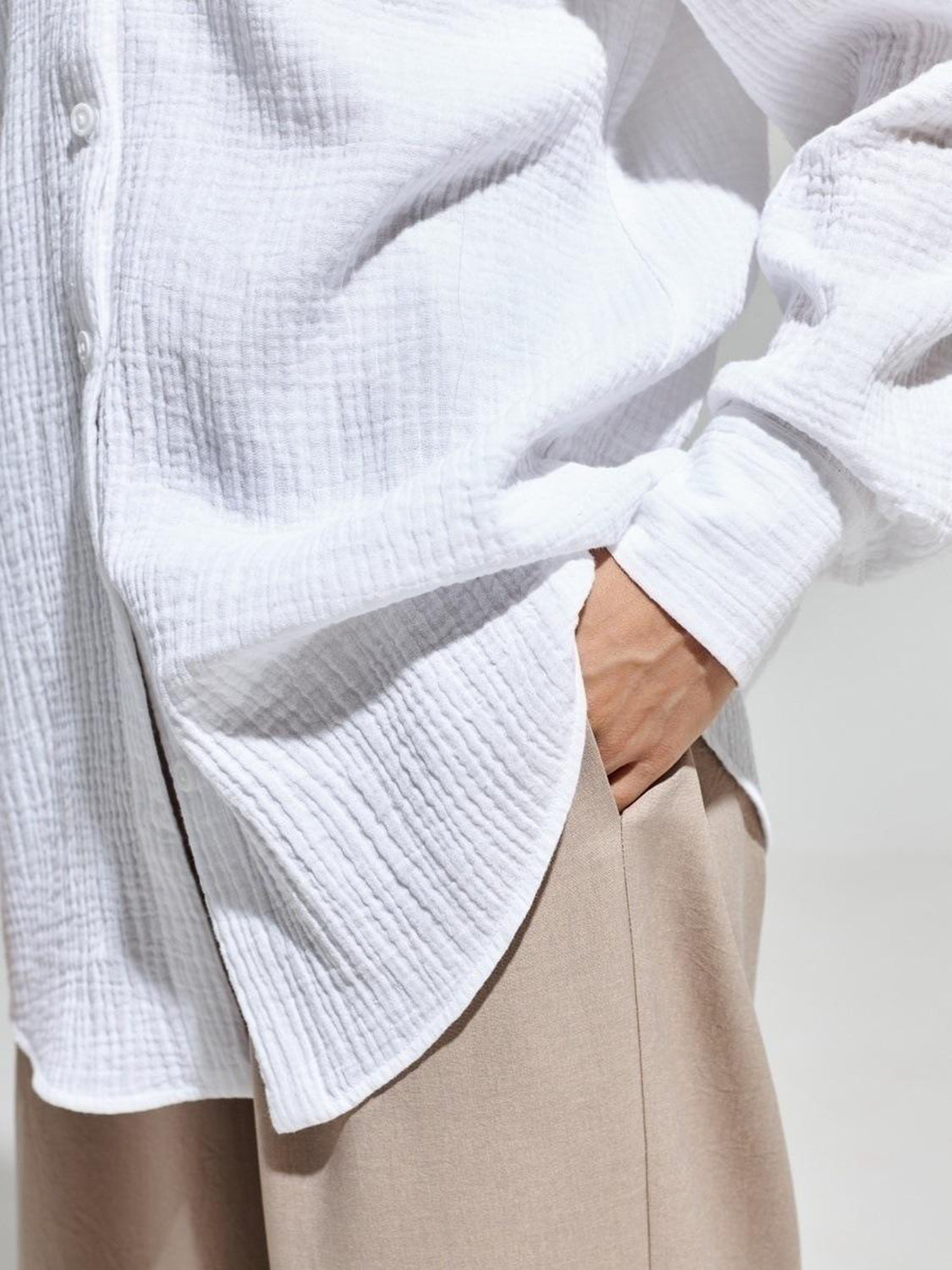 textured collared neck long sleeve shirt