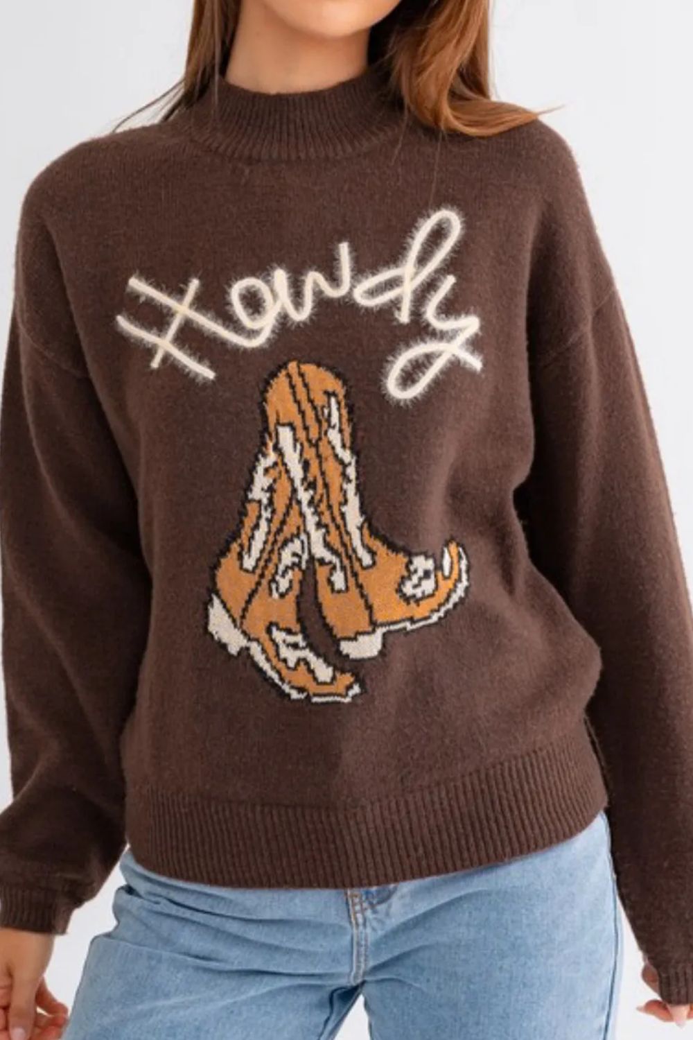 boot mock neck long sleeve sweater