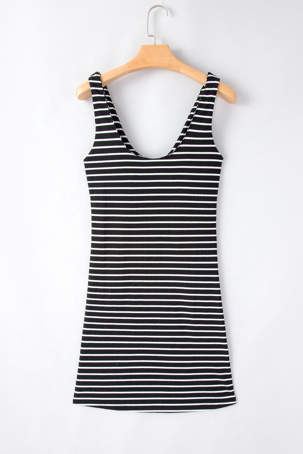black stripe ribbed knit sleeveless mini dress