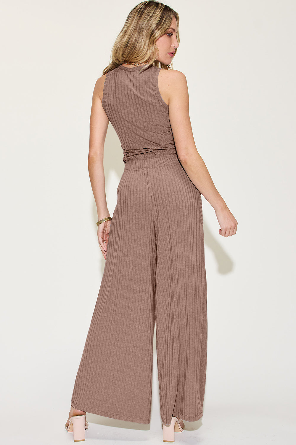 basic bae full size ribbed tank and wide leg pants set